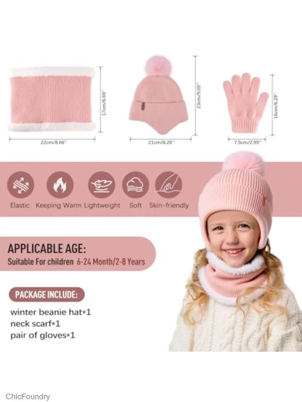 Kids Winter Hat Gloves Scarf Set Fleece Lined Toddler Beanie Mittens Neck